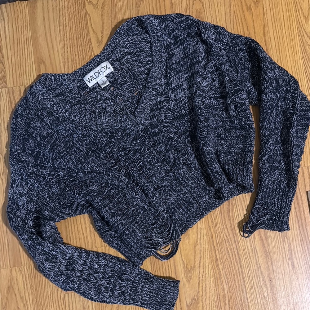 Wildfox cropped bf style distressed sweater